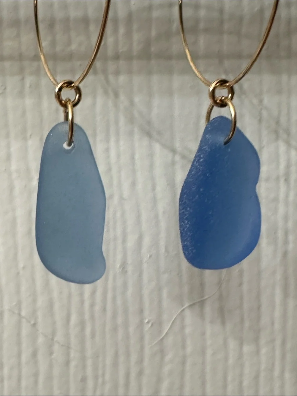 14k Gold-Filled Earrings Hoops Blue Seaglass Beachy Handmade 2” NWOT